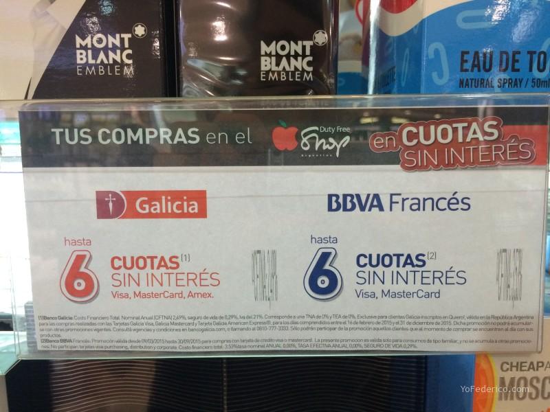 6 cuotas sin interes con Banco Galicia y Banco Francés en el Duty Free Shop Argentina