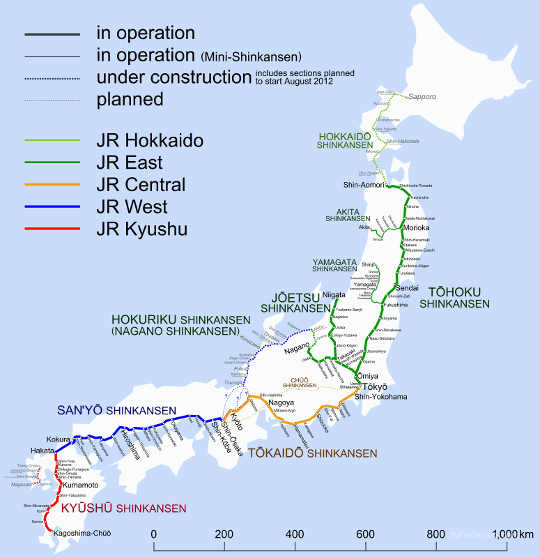 Mapas de trenes Shinkansen de alta velocidad japoneses