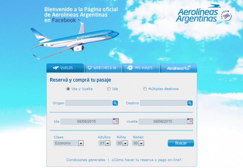 aerolineas argentinas compra en facebook